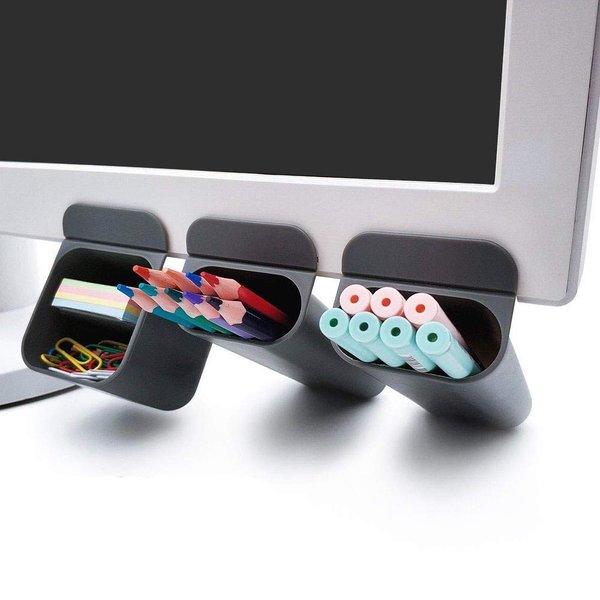 Goblin's Treasures New Creative DIY Screen Pen Pencil Holders Desktop Accessories Desk Organizers Containers Storage Bags-3 Pack,polypropylene (Gray)