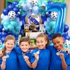 Soccer 7th Birthday Decorations for Boys, Royal Blue Teal Light Blue Balloon Garland Arch Kit with 40 Inch Blue Number 7 Balloon Tower, Soccer 7th Birthday Balloons for Kids Football Theme Party