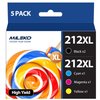 MILEKO 212XL Remanufactured Ink Cartridge Replacement for Epson 212 XL T212 Work for Epson Workforce WF-2850 WF-2830 Expression Home XP-4100 XP-4105 Printer (2 Black, Cyan, Yellow, Magenta, 5-Pack)