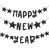Happy New Year Banner, Black Glitter New Year’s Eve Party Banner, 2022 New Year Banner for Happy New Year Party Decorations, Hello 2022, New Year's Eve Party Supplies, 2022 New Year Decorations