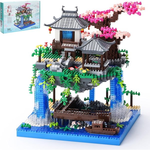 TRavesty Cherry Blossom Bonsai Tree Building Model Kit, 3320 PCS Peach Blossom Building Blocks Set, Chinese Architecture Tree House Building Kit, Gifts for Adults Kids