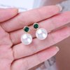 Sttiafay Vintage Emerald Pearl Earrings Gold Pearl Drop Earrings Green Emerald Studs Earrings Rhinestone Pearl Emerald Earrings Jewelry for Women and Girls