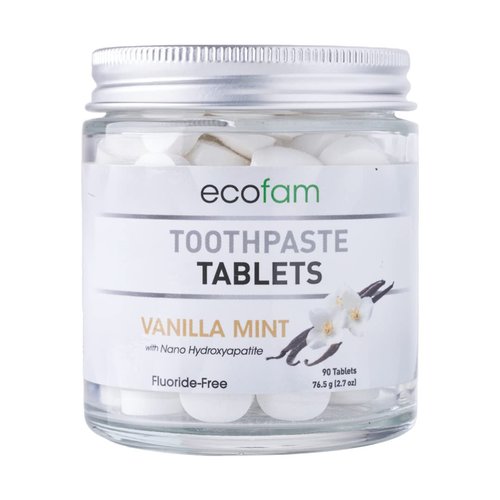 EcoFam Vanilla Mint Chewable Xylitol Toothpaste Tablets - 90 Count, Fluoride-Free, SLS-Free, Vegan-Friendly, Made in USA