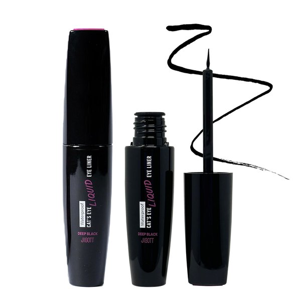 Jigott - Cat’s Eye Waterproof Liquid Eyeliner Deep Black, (0.31 OZ/9g X 2EA) - Korean Beauty Makeup, Smudge-proof, Long-lasting, 2 PACK.