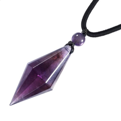 TUMBEELLUWA Adjustable 18”-26” Healing Faceted Crystal Point Pendant Necklace for Men and Women Unisex Reiki Stone Pendulum Necklace for Dowsing Divination, Amethyst