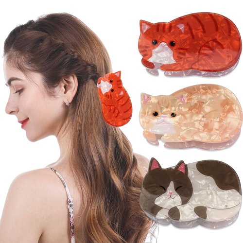 3Pcs Cat Hair Claw Clips for Short Long Hair, Cute Pet Hair Clips for Cat Lovers, Funny Hairpins for Women Girls, Suitable for Straight and Curly Hair, as a Gift for Family, Friends