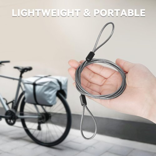 3mm (1/8 Inch) Security Steel Cable Luggage Lock Safety Cable with Loops 15FT Portable Locking Cable Vinyl Coated Steel Cable for Luggage, Bags and Small Items, Black (1 Pack)