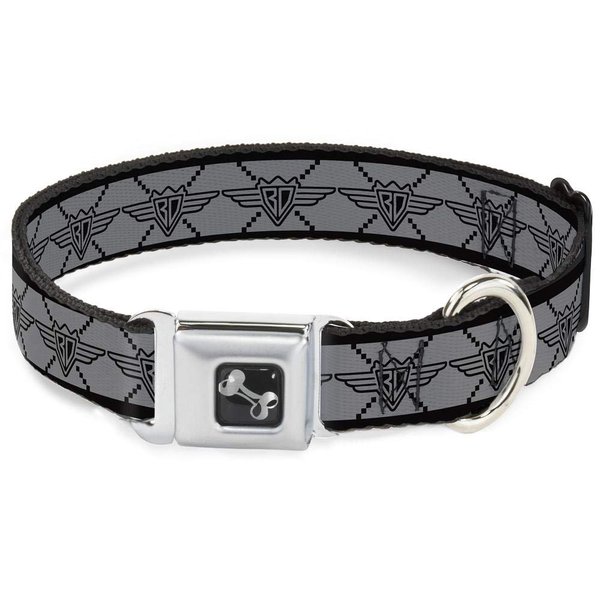 Dog Collar Seatbelt Buckle Buckle Down BD Monogram2 Gray Black 9 to 15 Inches 1.0 Inch Wide