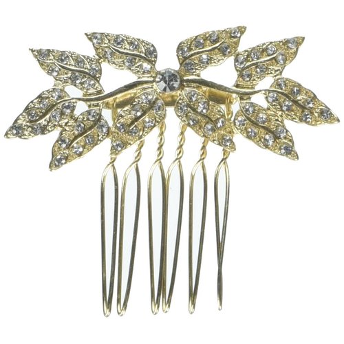 Darice David Tutera Gold Leaves w/Crystal Rhinestones Bridal Hair Comb