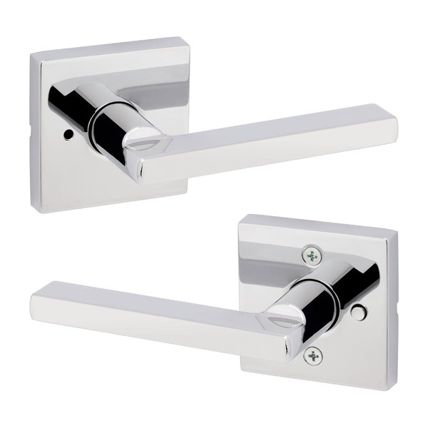 Kwikset Halifax Interior Privacy Door Handle with Lock, Door Lever For Bathroom and Bedroom, Polished Chrome Reversible Keyless Push Button Lock Door Lever