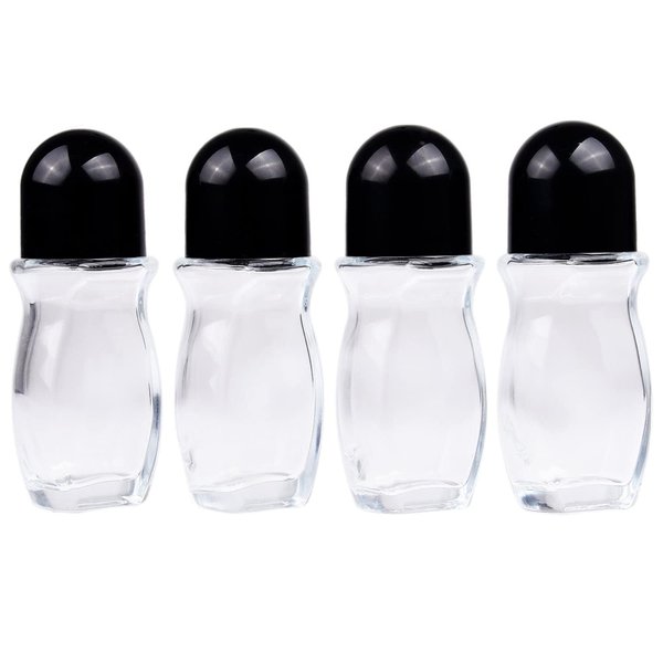 Kare & Kind Refillable Glass Roll-On Deodorant Bottles (4-Pack) - Empty - 1.7 Oz (50 ml) - With Stickers - Twist Cap - For Homemade Natural Deodorant, Sunscreen, Moisturizer, etc.