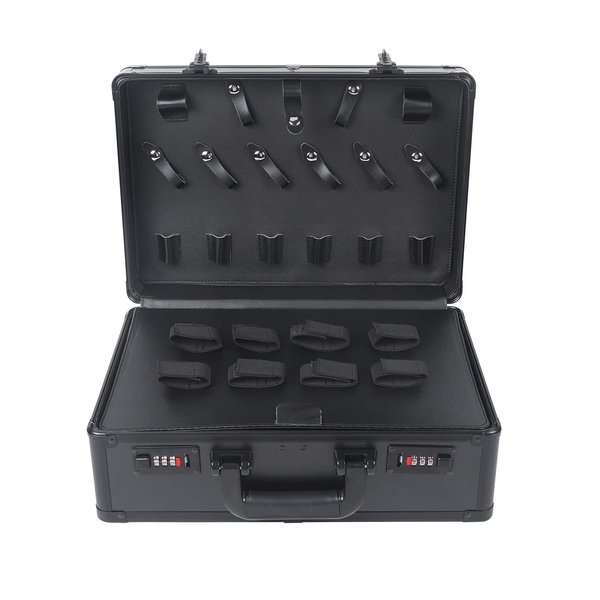 Professional Barber Case, Barber Tool Kits Storage, Double Layer Travel Barber Tool Box, Luxury Carrying Case for Beauty Hair Stylist Pet Groomer with Handle & Secure Numlock, Black (Style 1)