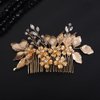 Teyglen Gold Flower Wedding Hair Comb Leaf Bridal Headpiece Bride Leaf Hair Comb Rhinestone Hair Accessories for Women Girls