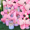 Pink Birthday Balloons, Bow Balloons Number 4 Balloons 40 Inch, 4 Balloon Number for Pink Birthday Decorations, 4th Birthday Decorations Girl