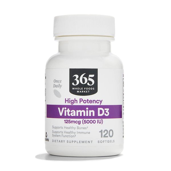 365 by Whole Foods Market, Vitamin D3 5000 IU, 120 Softgels, Package May Vary
