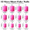 Bellelfin 240pcs Short Press on Nails Hot Pink Full Cover Short Square Fake Nails Glossy Acrylic Artificial False Nail Tips with 5 Sheets Adhesive Glue Tabs for Women and Girls Fingernails Design