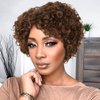 Hanne Fashion Short Curly Human Hair Wig for Black Women Brown Curly Bob Wigs Side Part Pixie Cut Wig Brazilian Remy Human Hair Non Lace Glueless Wigs (F4/30)