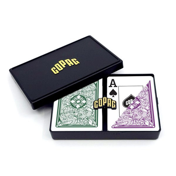 Copag Legacy Design 100% Plastic Playing Cards, Poker Size (Standard) Jumbo Index Green/Purple Double Deck Set