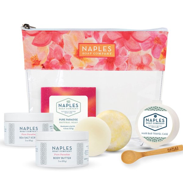 Naples Soap Company Cult Classics Collection Gift Set – Natural Soap, Body Butter, Sea Salt Scrub, Shampoo and Conditioner Bars – Eco-Friendly, Cruelty-Free, No Parabens or Silicones – Pure Paradise