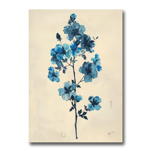 Illustration Of A Flower With Blue Flowers, Basil Organic Simplicity, Natural Core, Decor Poster