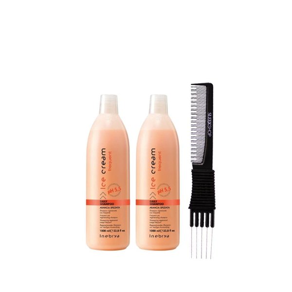 kuss Ice Cream Frequent Daily Shampoo (33.8 oz) with Teasing Comb (Pack of 2)