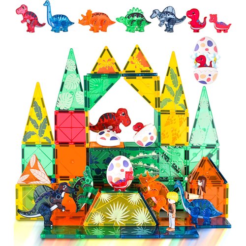 Magnetic Tiles Dinosaurs Toys for Kids 3-5, Magnet Eggs Dinosaur Animals Construction Tile for Toddlers Ages 5-7, Building Blocks for Boys Girls Ages 4-8 8-12 Year Old