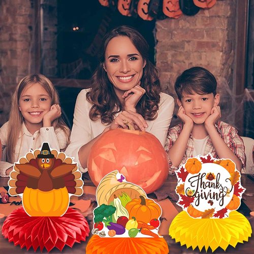 Thanksgiving Table Decorations Centerpieces, 9PCS Vivid, Double-sided Honeycomb Centerpieces for Party Supplies