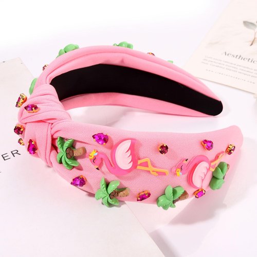 Flamingo Headbands for Women Summer Beach Headbands Tropical Palm Tree Headband Boho Hawaiian Headbands Crystal Top Knot Headband Summer Accessories Beach Vacation Outfit Party Favors (Flamingo D)