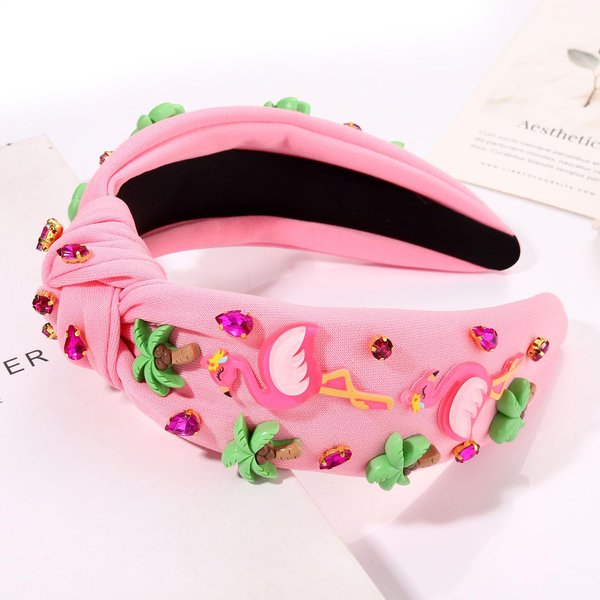 Flamingo Headbands for Women Summer Beach Headbands Tropical Palm Tree Headband Boho Hawaiian Headbands Crystal Top Knot Headband Summer Accessories Beach Vacation Outfit Party Favors (Flamingo D)