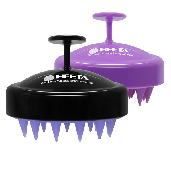 HEETA 2 Pack Hair Scalp Massager Shampoo Brush for Hair Growth, Hair Scalp Scrubber with Soft Silicone, Wet and Dry Hair Detangler(Black & Purple)