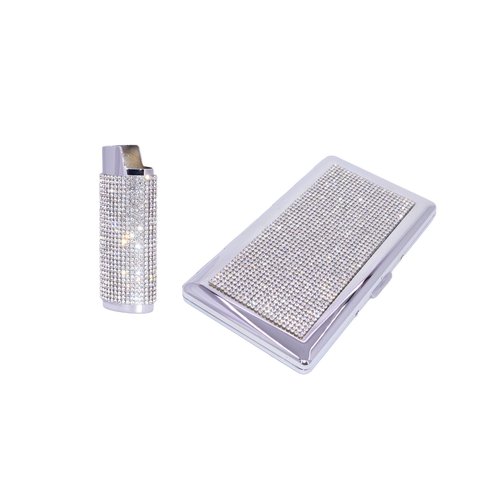 Bling Glam Crystal Rhinestone Cigarette Case / Lighter Sleeve Set for 120s, 100s, Kings