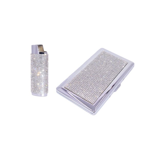 Bling Glam Crystal Rhinestone Cigarette Case / Lighter Sleeve Set for 120s, 100s, Kings