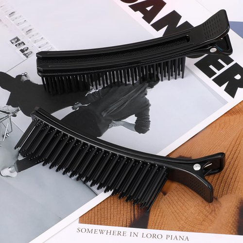 Hair Sectioning Clips, 2 PCS Alligator Hair Cutting Clips for Coloring Styling Professional Salon Tools Hairstylist Must Haves Hair Comb Clips Barber Supplies (Black)