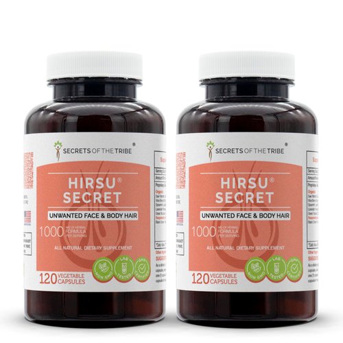 Hirsu Secret 120 Capsules(2 pcs.), 1000 mg, Saw Palmetto, Black Cohosh, Vitex, Spearmint, Lavender, Green Tea. Unwanted Face & Body Hair (2x120 Capsules)