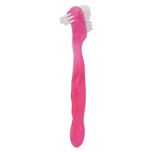 False Teeth Brush, Teeth Cleaning for Elderly, Portable Plaque, Dirt Removal, Denture Gift Home, Travel, Dental Manual Brushes fixodent pro(Pink)