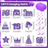 Sweet 16 Birthday Decorations for Girls Purple Happy Sweet 16 Birthday Banner Hanging Swirls Purple Silver Sweet 16 Party Decorations for Girls Boys Purple Sweet Sixteen Birthday Party Supplies