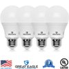 Great Eagle A19 LED Light Bulb, 9W (60W Equivalent), UL Listed, 3000K Soft White, 800 Lumens, Dimmable, Standard Replacement (4 Pack)