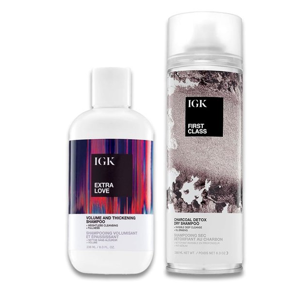 IGK EXTRA LOVE Volume and Thickening Shampoo (8 Oz) + IGK First Class Charcoal Detox Dry Shampoo (6.3 Oz) | Volume and Thickening Set | Vegan + Cruelty-Free |