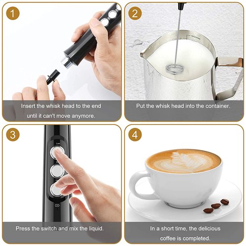 Cold Foam Frother for Coffee, Tea, Chai, Matcha, Latte, Hot Chocolate Milk Frother Easy to Use 3 Speeds With 3 Handles
