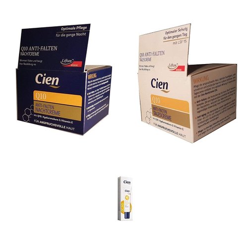 Set of 3 Anti-Wrinkle DAY CREAM - NIGHT CREAM - EYE CREAM - with q10, Hyaluronic Acid & Vitamin E