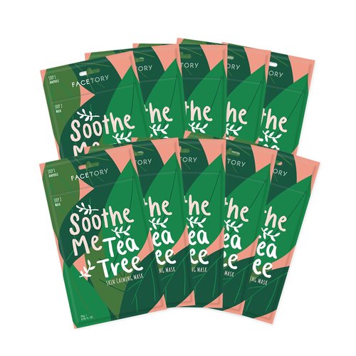 FACETORY K Beauty Face Mask Skin Care - Soothe Me Tea Tree 2-Step Sheet Mask with Tea Tree Extract & Chamomile + Soothing Ampoule | Skin Calming, Acne Clearing (10 Pack)