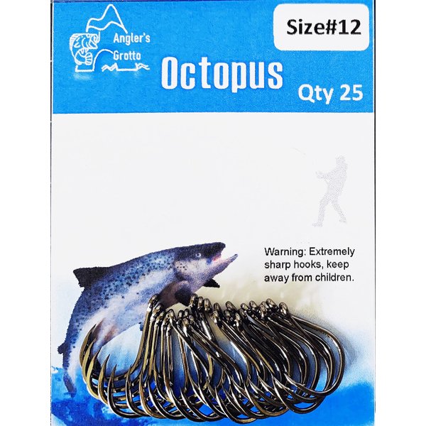 Angler's Grotto Octopus Hook | 25/50 Count Per Pack | Freshwater Saltwater Fishing Hooks | High Carbon Steel Extra Strength | Size #8#9#10#11#12#13#14#15 (Size #14, 25 Count)