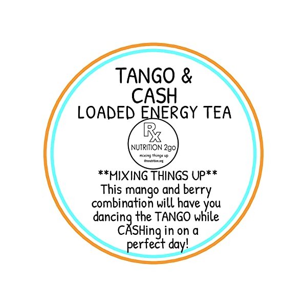 RxNutrition 2go Loaded Tea Drink Mix, Clean, Sugar-Free Energy with B12, Multivitamins, Antioxidants, Electrolytes (single pack, makes 32oz) (Tango & Cash)