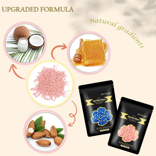 Wax Beads for Hair Removal, Bouvetan 1.3Lb/21oz Hard Wax Beads for Brazilian Waxing, Hard Wax for Eyebrow, Face, Bikini, Legs, Arms for Women Men Hair Removal with 10pcs Wax Spatulas, 6 Packs