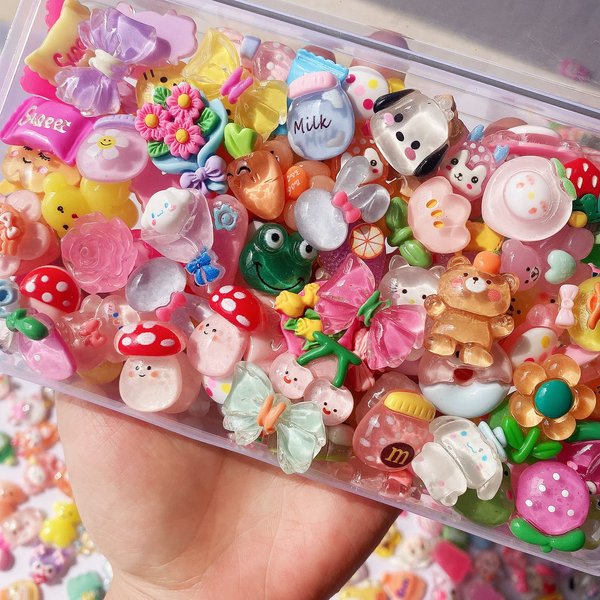 100pcs Slime Charms Cute Set, Bulk Mixed Resin Charms Set Ornament Scrapbooking (Bright)