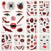 toututu 114 Pcs Halloween Makeup Fake Scars Temporary Tattoos, Body Face Fake Blood Scar Tattto, Realistic Stitches Wound Temp Stickers for Zombie Makeup Chucky Vampire Cosume Prank Cosplay Women Men