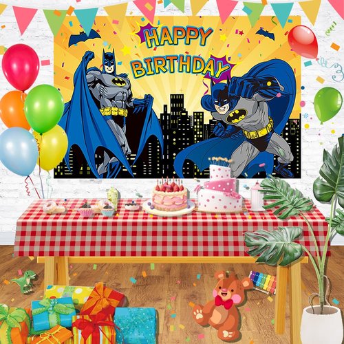 Hero Backdrop for Birthday Party Decorations Yellow Background for Party Cake Table Decorations Superhero Theme Banner 5x3ft
