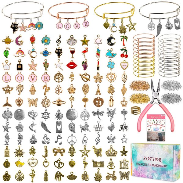 Sofier 542pcs Bangle Bracelet Making Kit DIY Jewelry Making Kit and Supplies Expandable Charm Bracelets Pendants Plier Set Toy Art Craft Gift for Girl Teen Women Adult