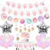 First Trip Around The Sun Birthday Decorations, Girls’ Pink Space One High Chair Banner & Cake Toppers, Galaxy Happy Birthday Garland and Moon Star Foil Balloons for 1st Birthday Party Supplies