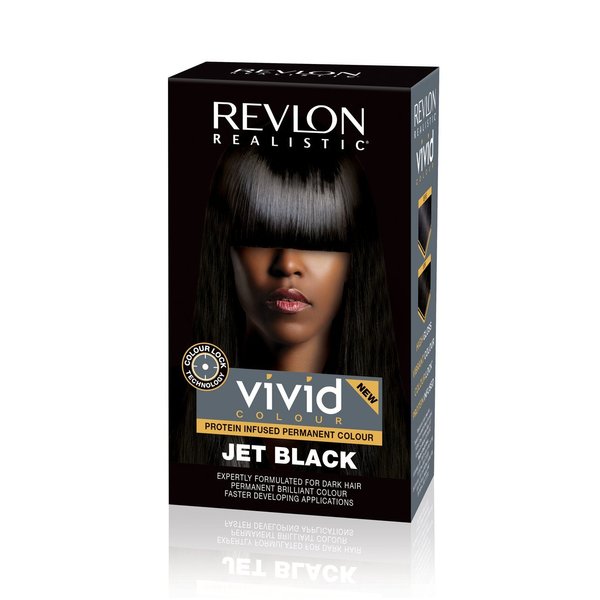 Revlon Realistic Vivid Colour Protein Infused Permanent Color Hair Dye with Color Lock Technology, Jet Black 110ml